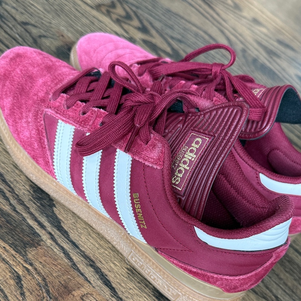EUC Adidas Busenitz Burgundy Suede Sneakers with White Stripes